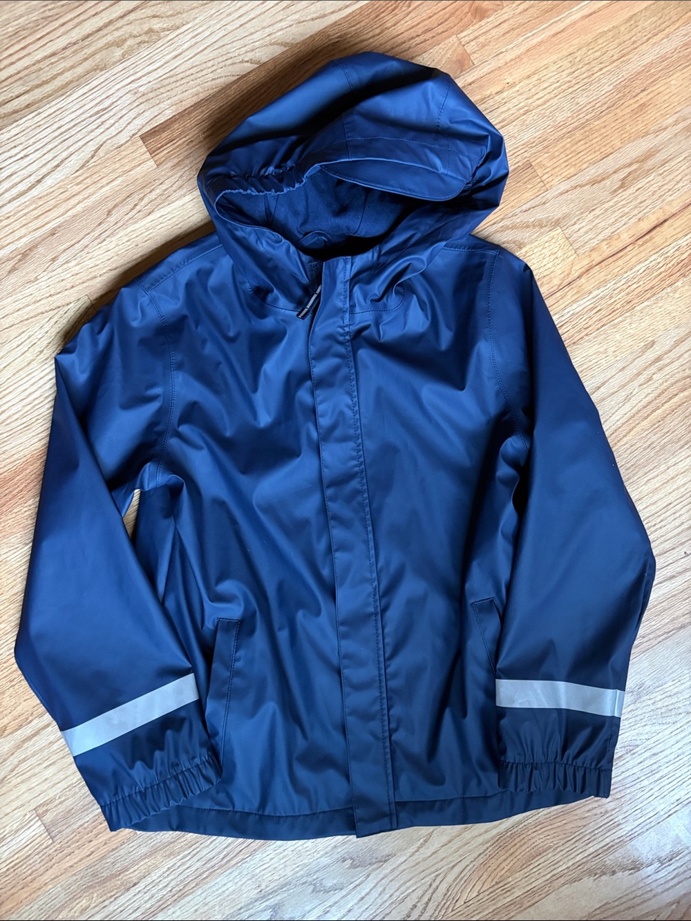 Cat & Jack 10/12 lined Navy Hooded Kids Rain Jacket with Reflective Cuffs